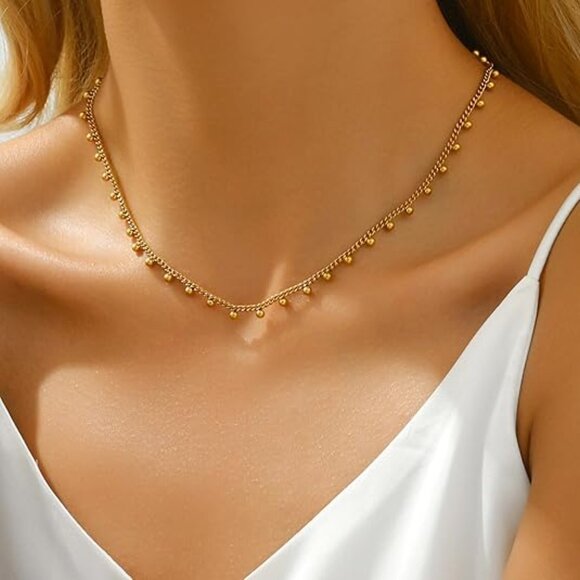 Neiman Marcus 18K Gold Plated Cuban Ball Drop Stainless Steel Necklace - Picture 1 of 5
